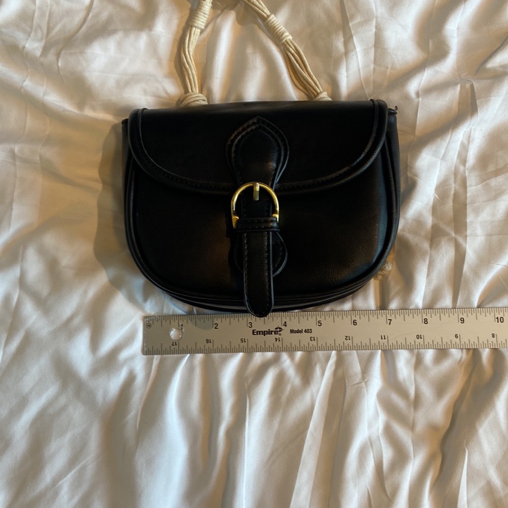 Anthropology Street Level Black Vegan Leather cross body detailed macrame strap - Picture 10 of 15